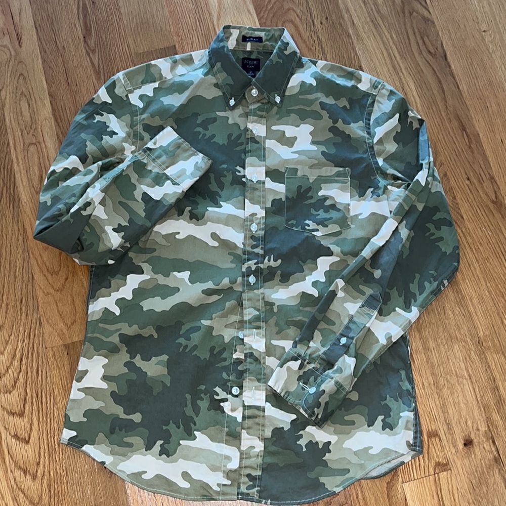 J.Crew FLEX camouflage Camo military Long sleeve summer sport shirt M slim fit